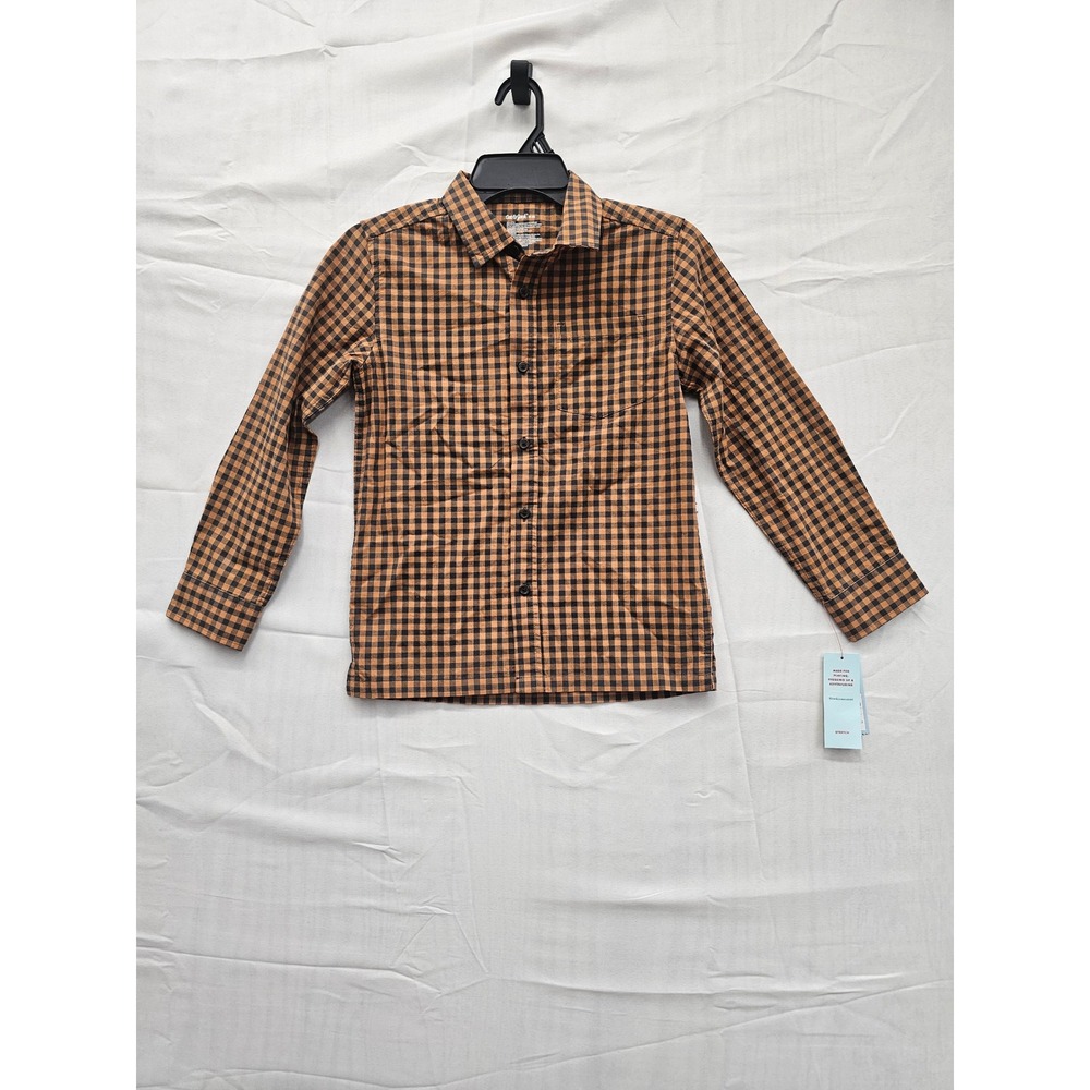 Cat & Jack Boys Mustard Yellow Black Gingham Check Button Down Shirt‎ Size M 8
